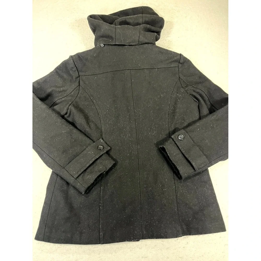 La Nouvelle Renaissance Jacket Womens Medium Black Wool Hooded Lined Full Zip‎